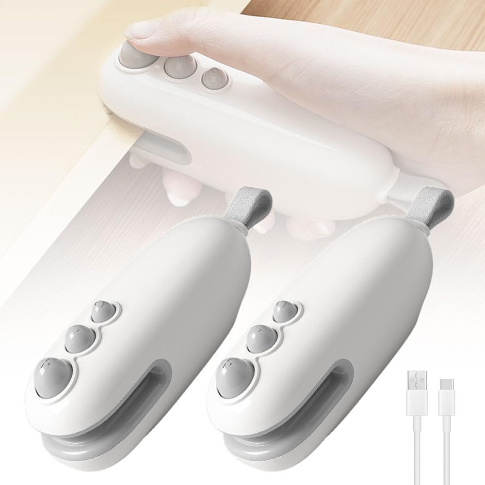Mini Bag Sealer, 2025 Upgraded 2 in 1 Sealer with Cutter and Magnet, USB Rechargeable Chip Bag Heat Seal, Portable Handheld Resealer Machine for Plastic Bags Snack Bags Food Storage (2, White)