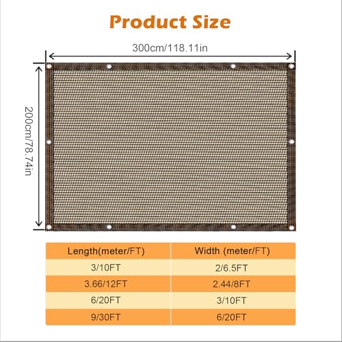 90% Mocha Shade Cloth, Sun Shade Canopy with Grommets for Patio, 8×12FT Shade Cloth for Garden Covers for Shade and Rain, ...