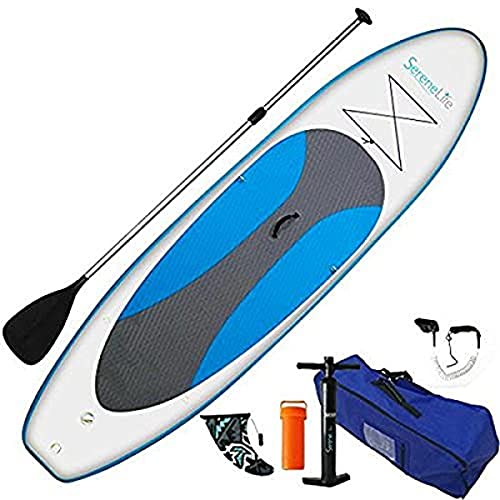 SereneLife Inflatable Stand Up Paddle Board with Premium SUP Accessories – Wide Stable Design with Non-Slip EVA Deck Pad f...