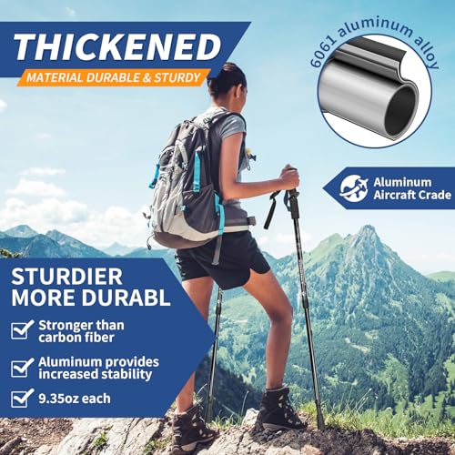 Folding Hiking Poles - 2-Piece Adjustable Trekking Poles, Lightweight Collapsible Walking Stick for Women Men Seniors, Bac...