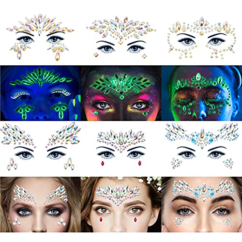 Face Gems 6 Sheets Face Jewels Stick On Rhinestones Stickers 30g Chunky Glitter, Gemstones Temporary Tattoo For Women, Fes...