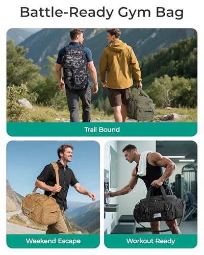BAGSMART Tactical Gym Bag for Men, 22L Duffle Bag for Travel with Shoe Compartment, 4 in 1 Personal Item Tactical Backpack...