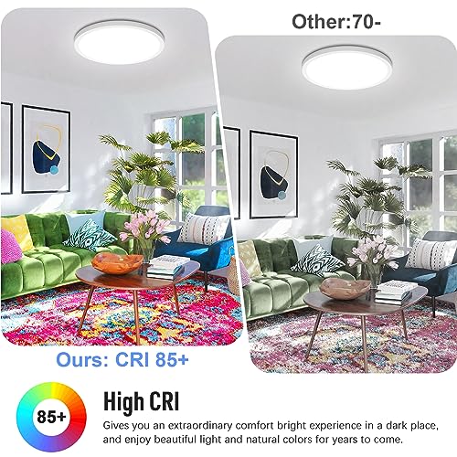SunRider LED Flush Mount Ceiling Light Fixture, 5000K Daylight White, 2400LM, 12 Inch 24W White Round Flat Bedroom Lights,...