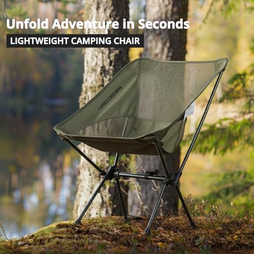 CAMEL CROWN Camping Chair Heavy Duty Backpacking Chair - Ultra-Light Folding Chair with Carry Bag, Portable Compact for Ou...