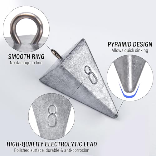 Alwonder Pyramid Sinkers Fishing Weights Fishing Sinkers, Saltwater Freshwater Lead Fishing Weight Sinker for Ocean Surf F...
