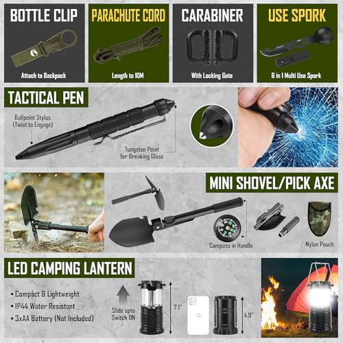 Survival Kit, 268 Pcs Emergency Survival Gear and Equipment Supplies with First Aid Kit, Camping Axe, Headlamp, Crossbody ...