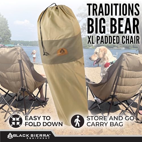 Black Sierra Deluxe Padded Camping Chair for Sports & Outdoors, Oversize XL Outdoor Folding Chair Supports 400 lbs, Heavy ...