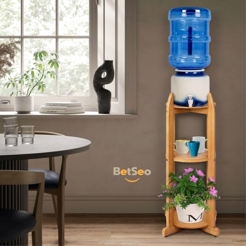 Natural Solid Wood Water Dispenser Floor Stand (32.8" Hight-11.2" Wide) Drink Dispenser Floor Stand with 3 Round Shelfs In...