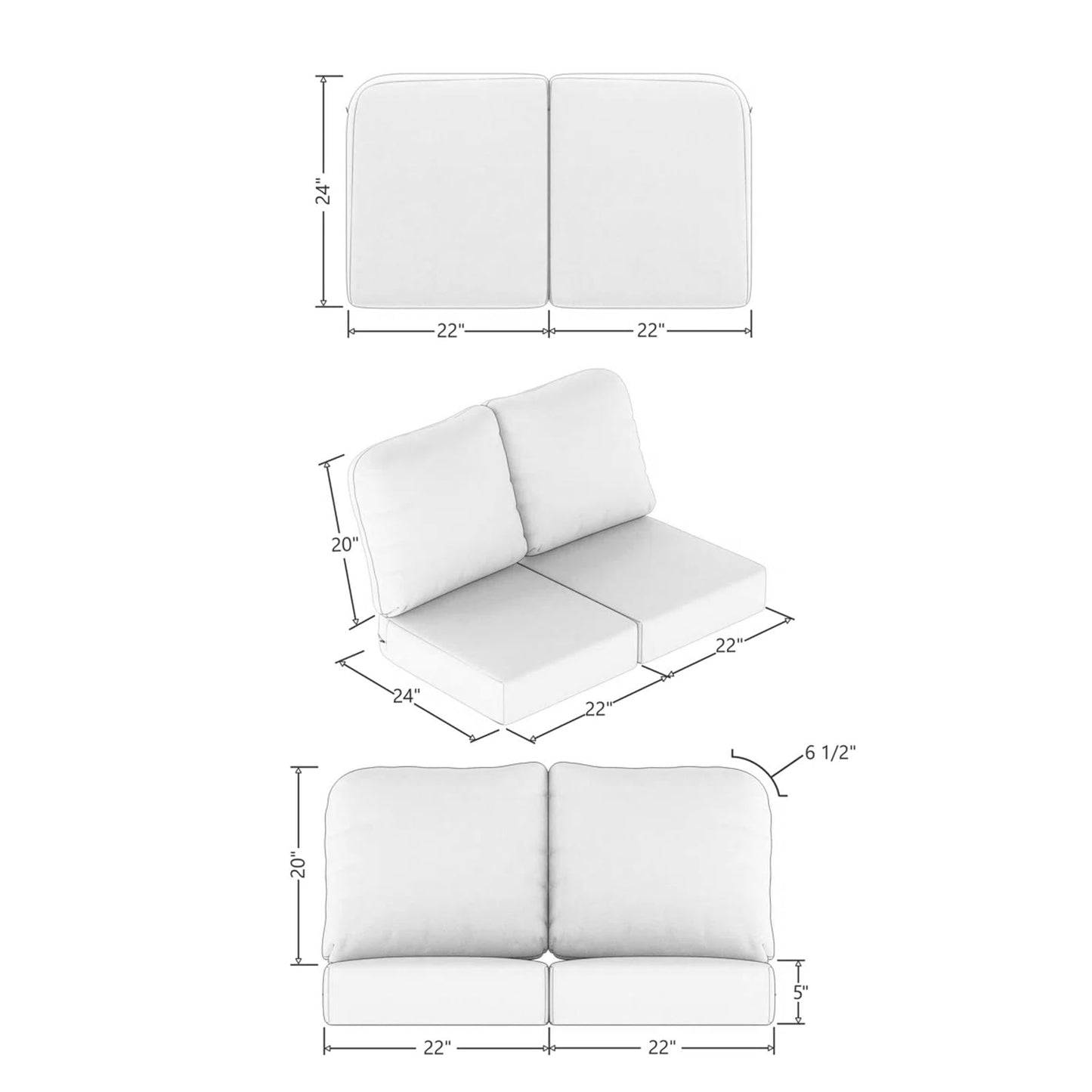 NSFBZA Deep Seat Patio Furniture Replacement Cushions Set of 2(4 Pcs),Outdoor/Indoor Deep Seat Bottom Resilient Foam Filling,for Sectional Sofa Sets,Wicker Chair,Loveseat