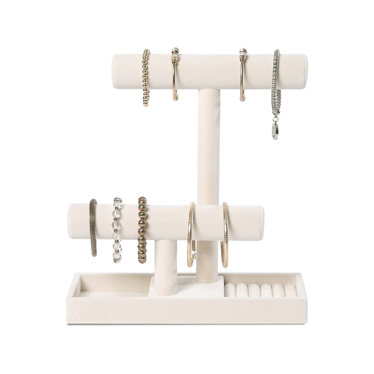ByKen Multi-Functional 2 Tier Jewelry Holder,Necklace Bracelet Holder with Earrings Rings Tray,Jewelry Organizer Stand for Scrun