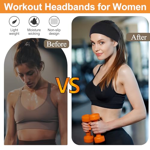 RuiYok Black Headbands for Women 6PCS,Non Slip Head Bands Hair Accessories for Securing Hair,Elastic Hairbands for Yoga Wo...