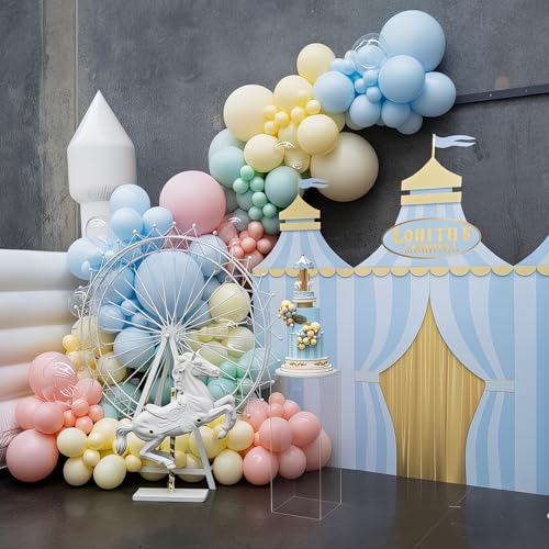 HILAVO Pastel Balloons 12 Inch Macaron Pink Blue Green Purple Yellow Pastel Rainbow Latex Balloon with Colorful Confetti P...