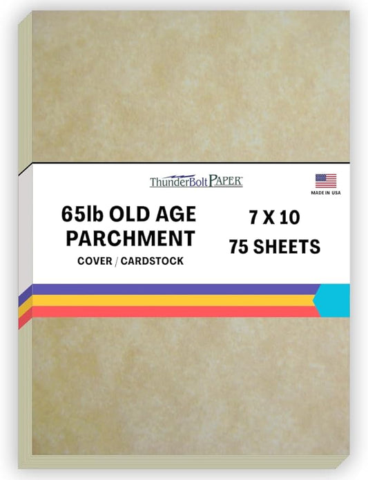 75 Old Age Parchment 65lb Cover Paper Sheets 7" X 10" (7X10 Inches) Double 5X7 Card Size - Folds to 5X7 - Printable Parchment Semblance by The Pulp Process