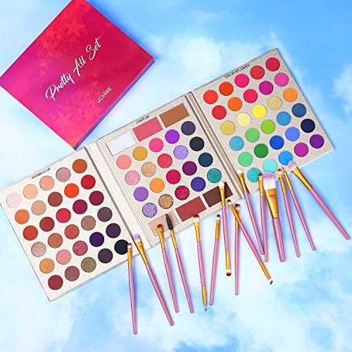 UCANBE Professional 86 Colors Eyeshadow Palette with 15pcs Makeup Brushes Set Matte Glitter Long Lasting Highly Pigmented ...