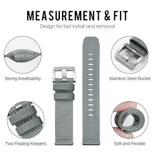 TACTICAL FROG Nylon Watch Band 24mm Watch Strap Replacement for Men Women Military Watch Straps With Stainless Steel Buckl...