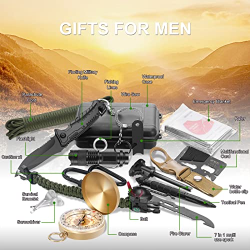 Gifts for Men Christmas Emergency Survival Kit, 22 in 1 Professional Survival Gear Equipment Tools First Aid Supplies for ...