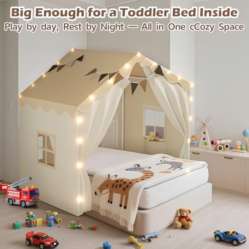 EagleStone 2-in-1 Kids Tent,Large Play Tent with Padded Mat and Lights,Kids Playhouse with 2 Doors & 4 Windows,2 Large Sid...