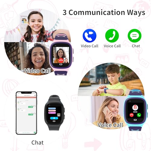 Tixpc 4G Kids Smart Watch Girls with GPS Tracker Location Video Call Cell Phone SOS Calling Voice Chat Camera Alarm Clock ...
