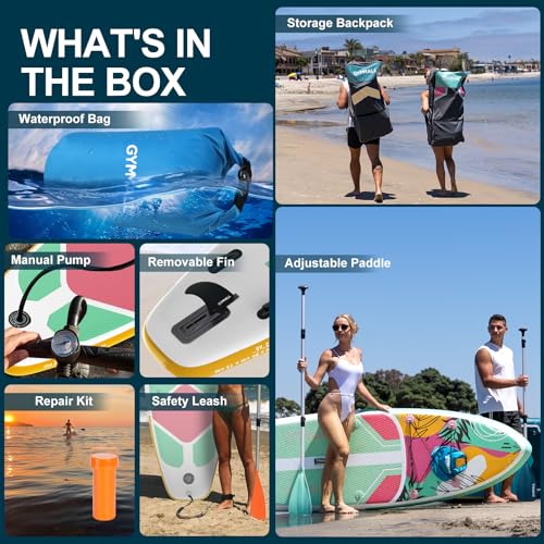 GYMMALL Paddle Board, Inflatable Stand Up SUP Paddle Boards for Adults & Youths of All Skill Levels, Wide & Non-Slip Deck ...