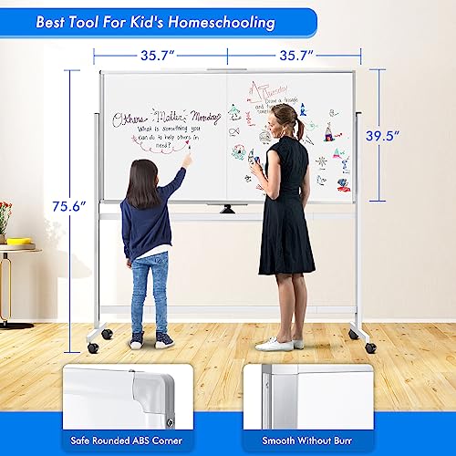 maxtek Rolling Whiteboard, 72x40 Large Double-Sided White Board Dry Erase on Wheels, Giant Magnetic White Board Standing f...