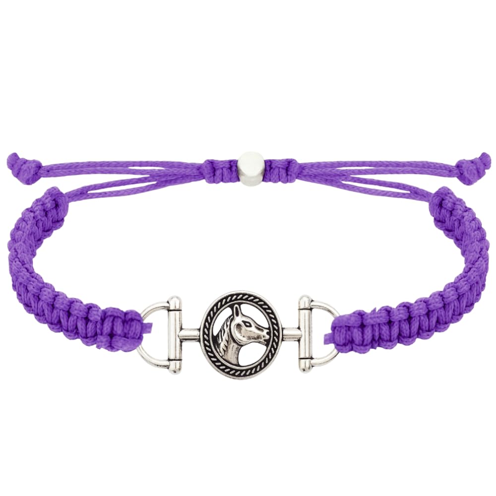 Sportybella Horse Bracelet - Purple Adjustable Rope Bracelet with Horse Bit Charm - Equestrian Jewelry, Gifts for Horse Lovers,