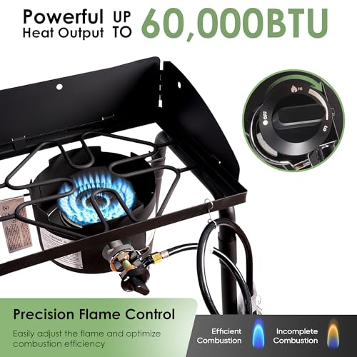 Red Mountain Valley Two Burner Outdoor Portable Camping Gas Stove with Removable Legs, Carrying Bag and Windshield, Campin...