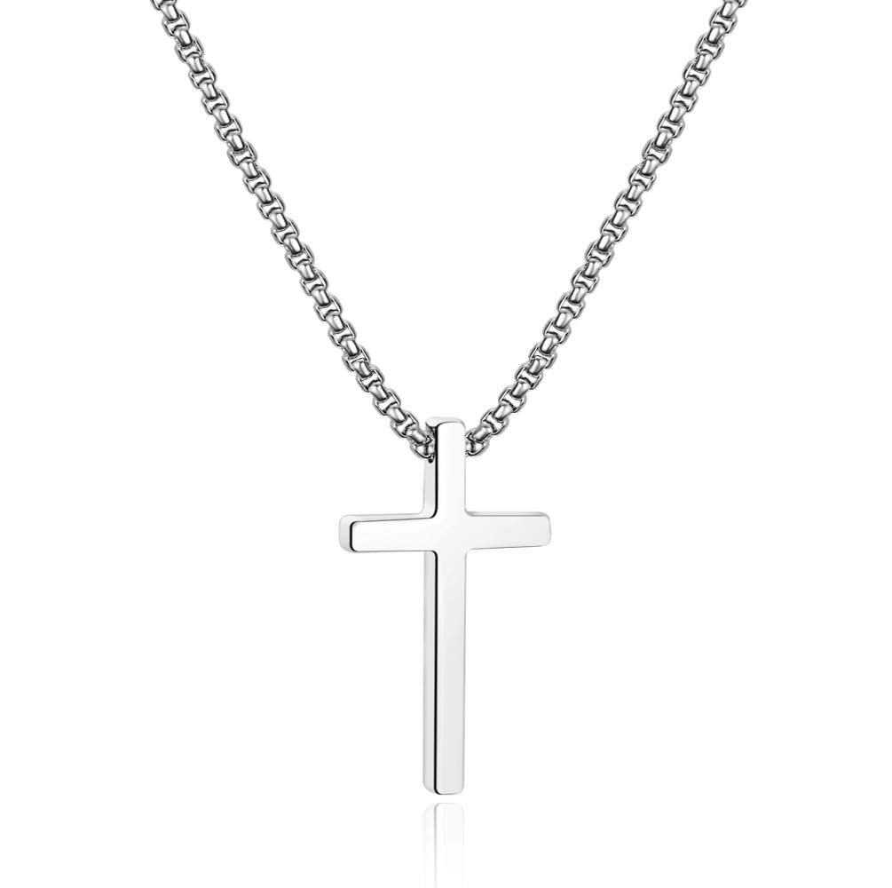 Ursteel Cross Necklace for Men, Stainless Steel Cross Chain Silver Mens Cross Necklace 18 Inch, Christian Jewelry Cross Necklace