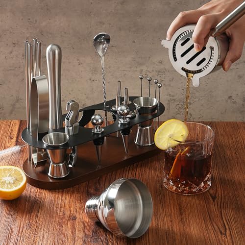 ASOVNIS 23-Piece Bartender Kit, Cocktail Shaker Set with Stand | Bar Drink Mixer Set with All Essential Bar Tools: Martini...