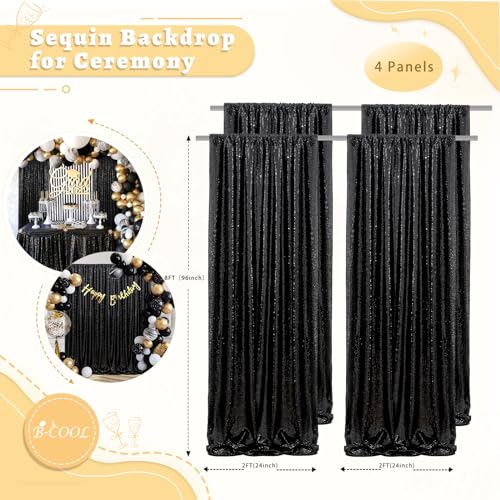 B-COOL Black Sequin Curtains Drapes 4 Panels Glitter Party Curtains 2FTx8FT for New Years Gothic Themed Party Birthday Sta...