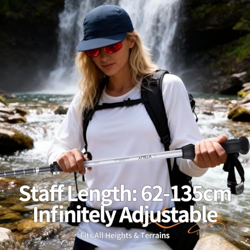 Vtsliy Carbon Fiber Trekking Poles - Adjustable Ultralight Collapsible Hiking/Walking Sticks with EVA Grip & Anti-Shock fo...