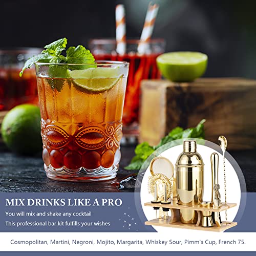JNWINOG Shakers Bartending, 11Pcs-Cocktail Shaker Set Gold Drink Mixer with 25oz Martini Shaker,Muddler,Bar Spoon and More...