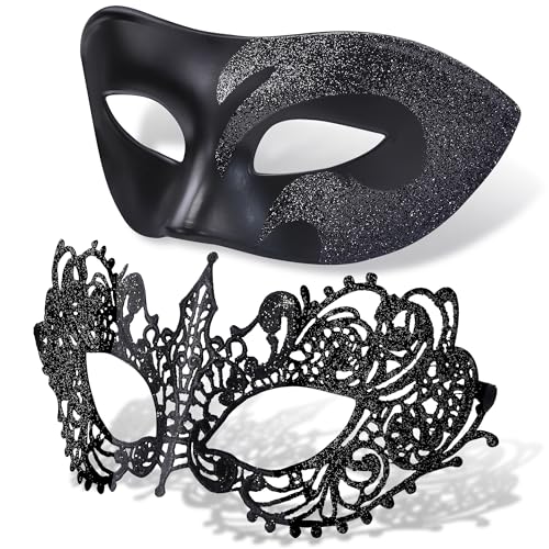SIQUK Couple Masquerade Masks Set Venetian Party Mask Plastic Halloween Costume Mask Mardi Gras Mask for Women and Men