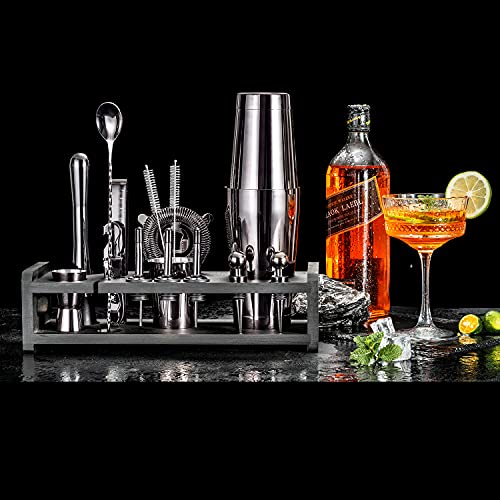 Soing 24-Piece Cocktail Shaker Set,Perfect Home Bartender Kit for Drink Mixing,Stainless Steel Bar Tools With Stand,Velvet...