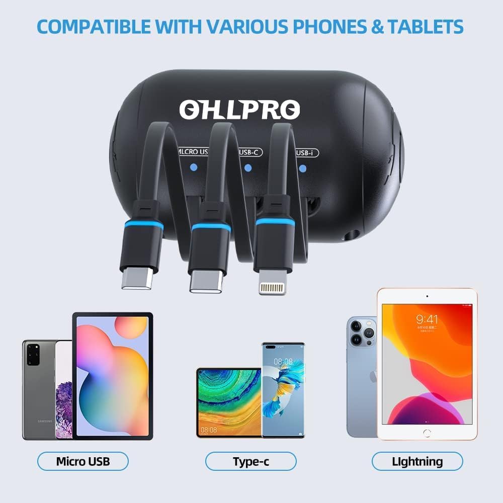 Ohlpro 3-In-1 Retractable Backseat Car Charging Station, 36W Fast Car Charger For All Phones (Iphone, Samsung), Ideal For Lyft,