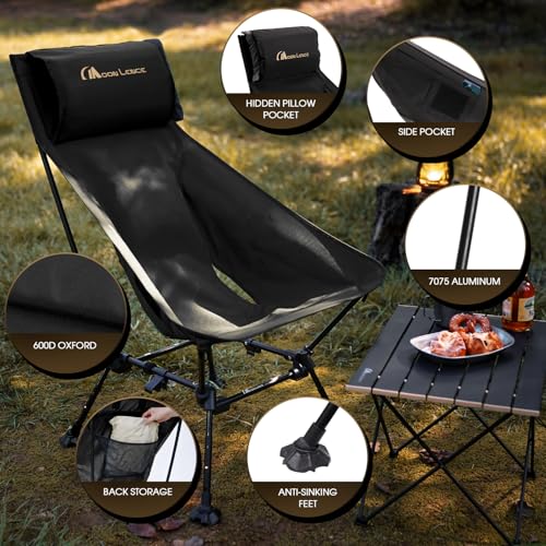 MOON LENCE Oversized High Back Camping Chair for Adults, Height Adjustable Folding Camping Chair with 400 lbs Capacity, Hi...