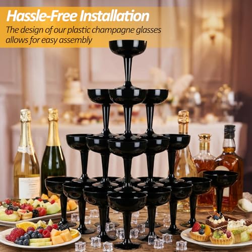 Domensi 40 Pack Black Champagne Coupe Glasses Bulk Plastic Disposable Champagne Glasses 5 oz Plastic Mimosa Wedding Cockta...