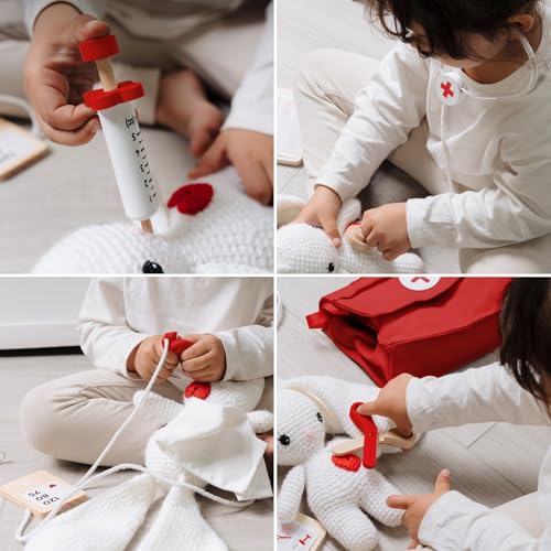 Wooden Doctor Play Set for Toddlers - A Complete Durable Pretend Play Medical Kit for Kids 3-5 with Realistic, Non-Toxic T...