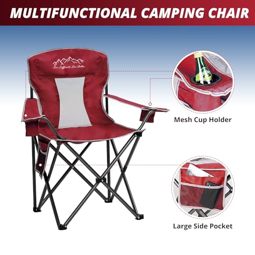 SAILARY Mesh Folding Camping Chairs, Oversized Portable Outdoor Chairs, Weight Capacity 325 lbs with Cup Holder, Storage P...