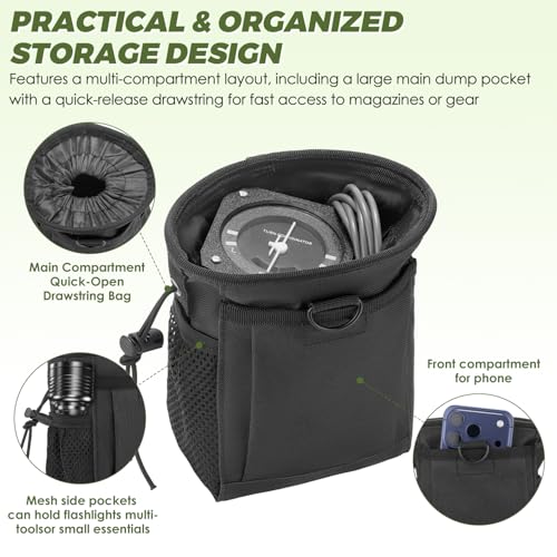 3 PCS Tactical Dump Pouch Set with 3 D-Ring Snap Hook, Molle Compatible Mag Ammo Pouch for Outdoor Training Hunting Campin...
