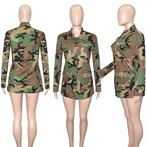 Sexy Camouflage Jacket for Women Army Fatigue Long Cargo Jackets Trench Coat Plus Size