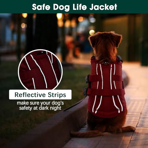 Kuoser Dog Life Jacket High Flotation, Reflective Dogs Life Vest for Swimming Boating, Adjustable Small Medium Large Dog l...