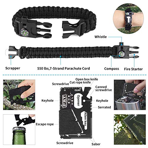 JINAGER Survival Gear Kits Outdoor Survival Gear Tool for Trip,with Fire Starter, Whistle, Wood Cutter, Tactical Pen for C...