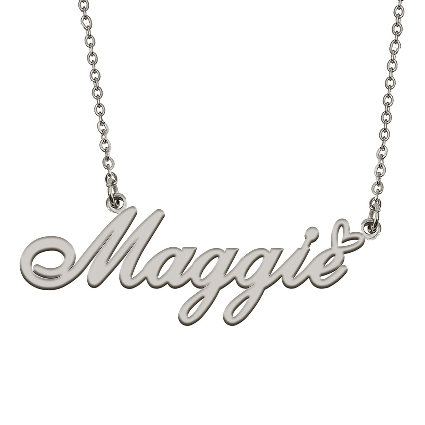 HUAN XUN Customized Maggie Name Necklace Silver Stainless Steeel for Women Personlized Jewelry Gifts for Mother