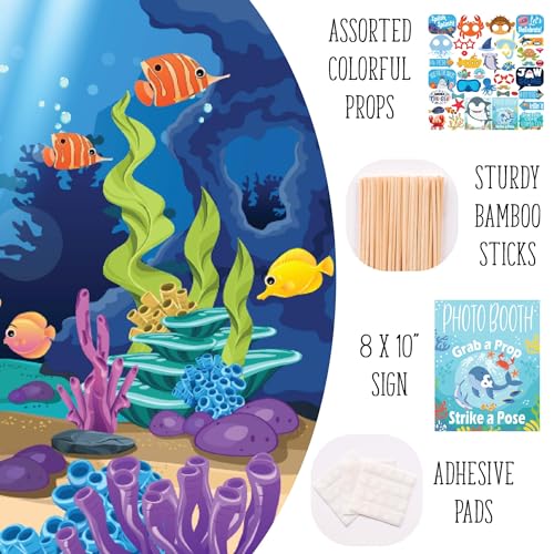 Under The Sea Photo Booth Props - 41-pc Photobooth Kit with 8 x 10-Inch Sign, 60 Adhesive Pads, 45 Sticks - Under The Sea ...
