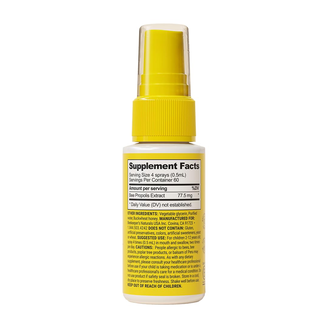 Beekeeper's Naturals Kids Propolis Throat Spray 95% Bee Propolis Extract - Natural Immune Support & Sore Throat Relief, Antioxidants & Gluten-Free, 1.06 oz (Pack of 2)
