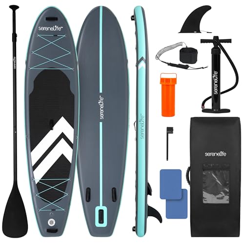 SereneLife Ultra-Light Inflatable Stand Up Paddle Board with Premium SUP Accessories - Extra Wide Stable Design with Non-S...