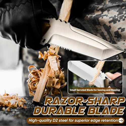 Purple Dragon Fixed Blade Knife - Tanto Knife with D2 Steel Blade and G10 Handle - Camping Knives with Sheath for Bushcraf...