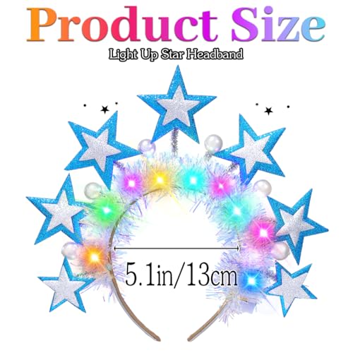 Urieo Light Up Star Headband Led Pearl Halo Headpiece Glow Rave Hair Accessories for Women