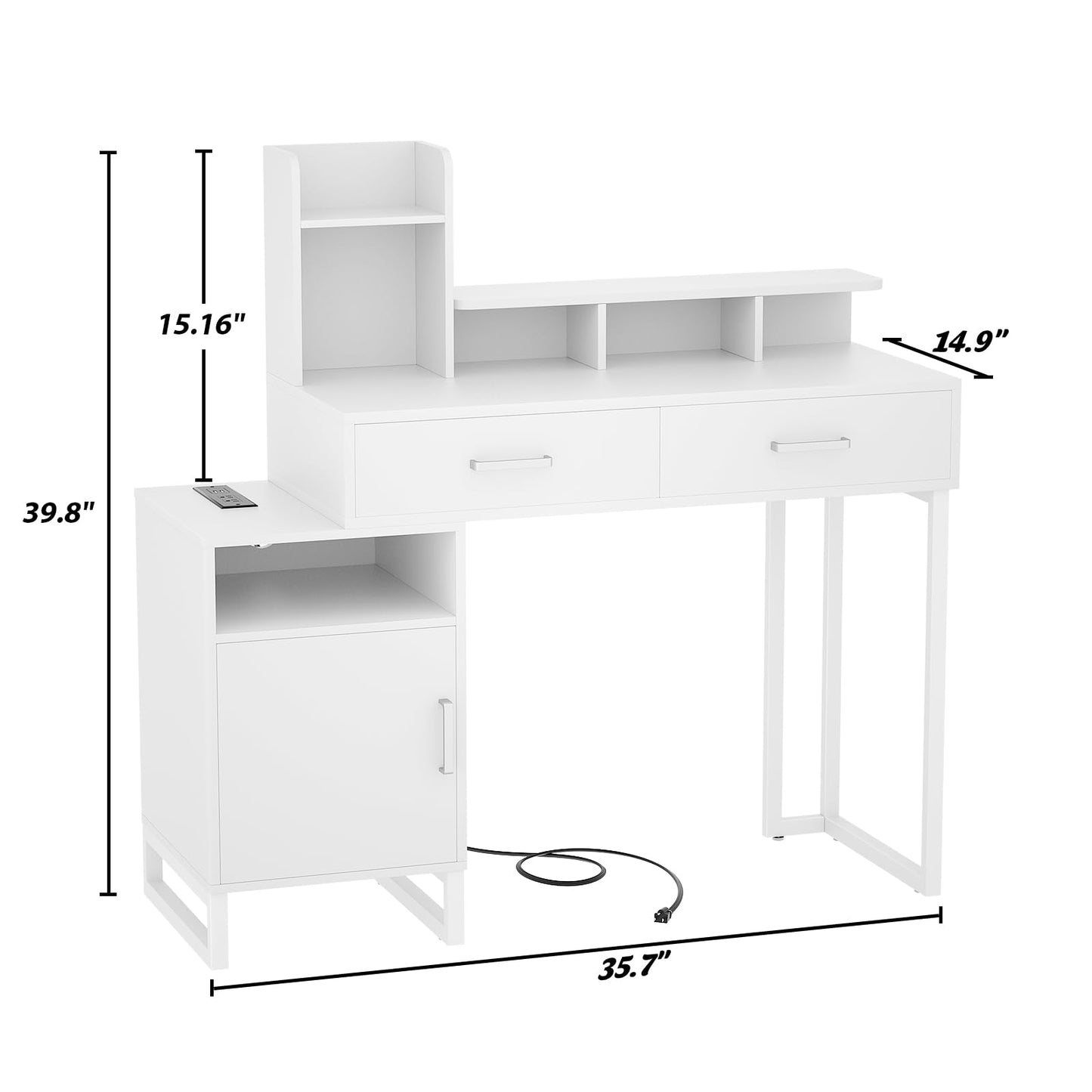 Besiost Vanity Desk, Small Vanity Desk with Power Outlet, Makeup Desk with Drawers and Cabinets, Vanity Set with Storage Shelves for Bedroom, No Mirror, White
