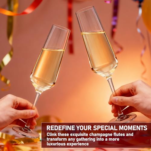 Champagne Flutes 7.5oz, Champagne Glasses Set of 6,Unique Gift for Birthday, Wedding, Anniversary, Wedding Toasting Glasses for Home Bar, Parties